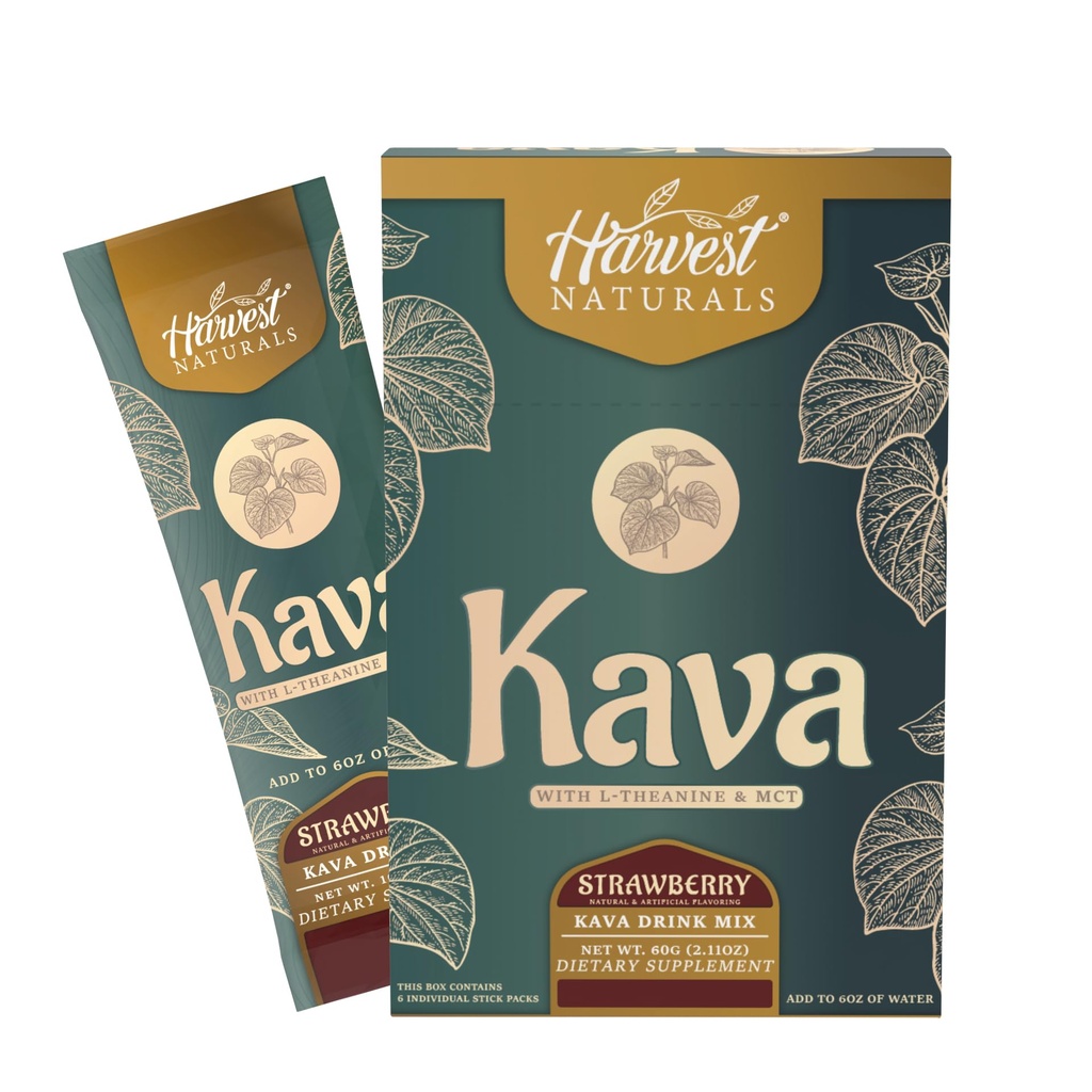 Kava Extract with L-Theanine & MCT Drink Mix | Strawberry Flavor | On-The-Go Sticks Add to Water | 6 Sticks (6 Servings)