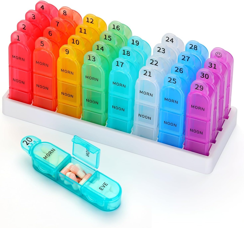 Monthly Pill Organizer, 31 Day Pill Dispenser 3 fois par jour avec petite boîte à pilules, 4 semaines Pill Container pour les vitamines, l'huile de poisson, le supplément et la médecine- BPA libre, facile à utiliser