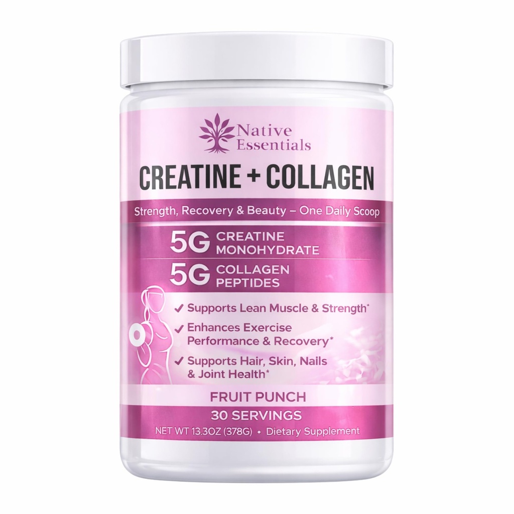 Creatine for Women + Collagen Peptides 5g Each - Muscle, Beauty, Performance