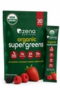 Zena Nutrition Organic Super Greens Powder, 70+ Superfoods, 0 Sugar, 3g Fiber, Spirulina, Chlorella, Mushrooms, Prebiotics/Probiotics, Digestive Enzymes, Gut Health, Mixed Berry, 30 Drink Mix Packets