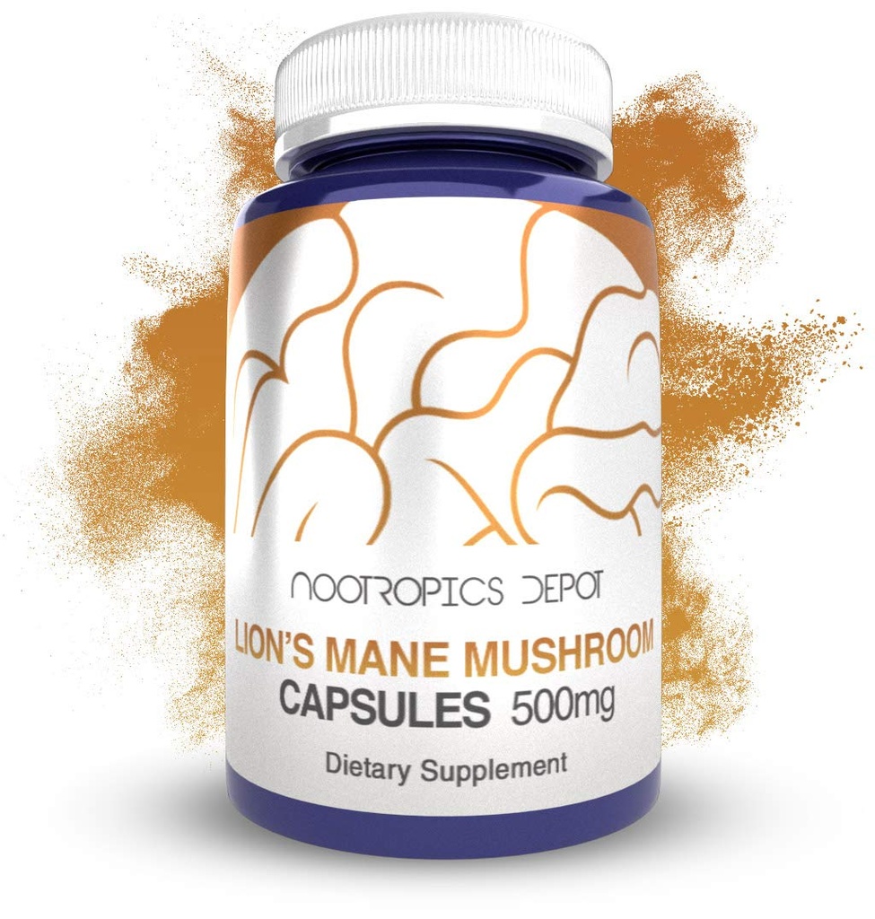 Nootropics Depot Lions Mane Mushroom Capsules | 500mg | 60 Count | Hericium erinaceus | Whole Fruiting Body Mushroom Extract | Brain Health Supplement | Neuroprotective + Boosts Mood