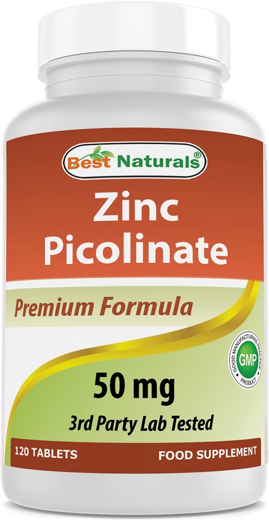 Best Naturals Zinc 50mg Supplements (as Zinc Picolinate) - Vitamins for Adults Immune Support - 120 Tablets (120 Count (Pack of 1))