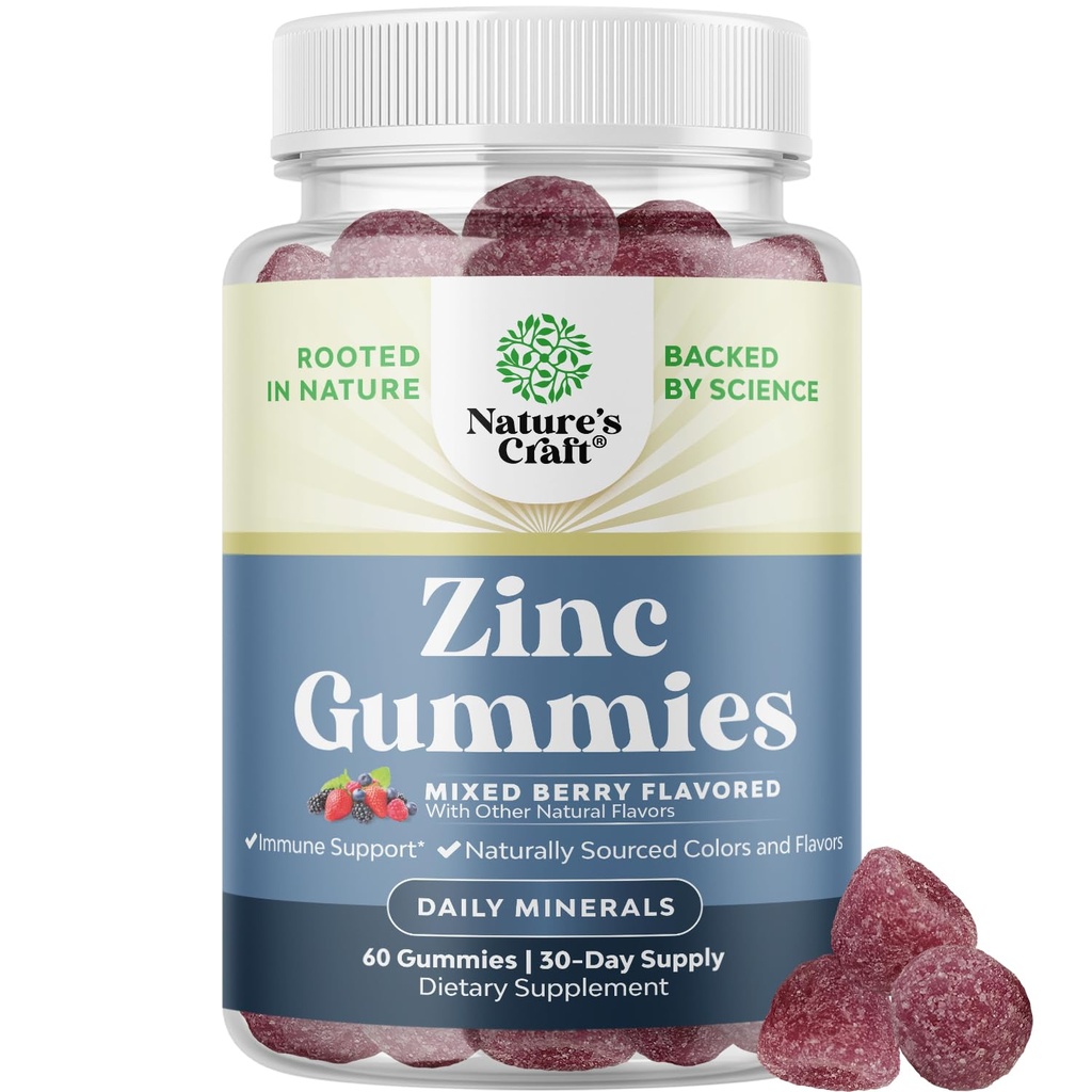 Extra Strength Zinc Gummies for Adults - Chewable Zinc Supplements for Women & Men for Energy & Immune Support - Vitamins & Mineral Supplements - 60 Count