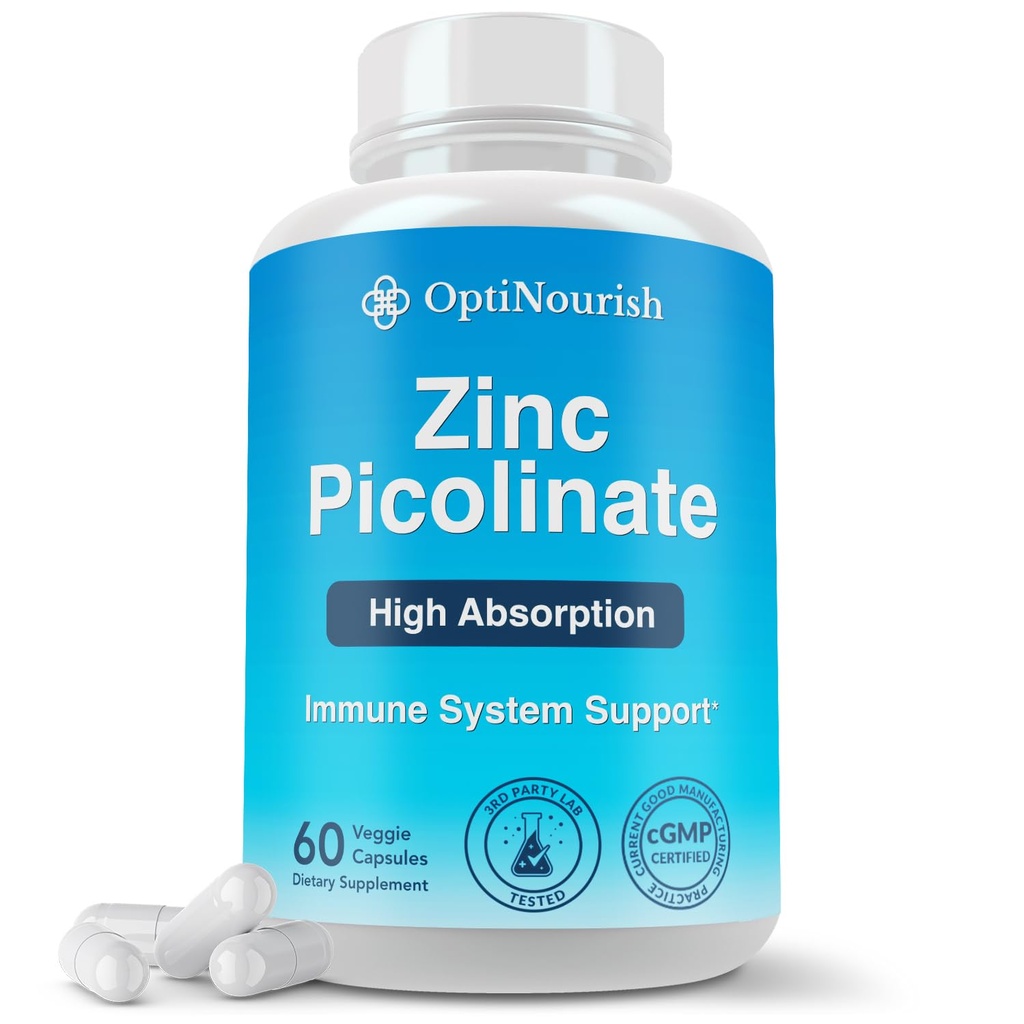 Zinc Picolinate 30mg, High Absorption, Support Immune Function, Skin, Muscle, Memory & Metabolism, Made in USA in cGMP-Certified Facility, Non-GMO,60 Veggie Capsules