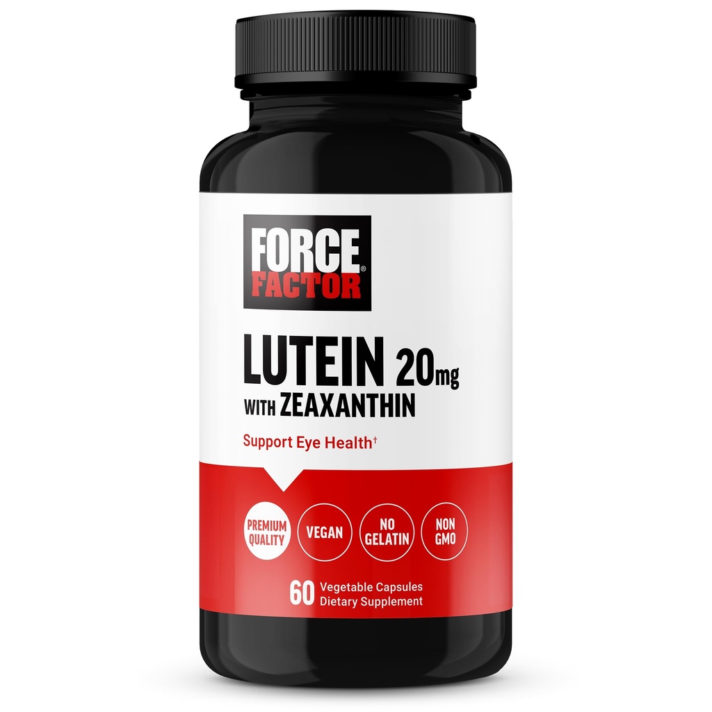Force Factor Lutein and Zeaxanthin Supplements, Eye Vitamins with Lutein 20mg, Eye Health Supplements for Adults, Ingredients Backed by Science, Vegan, Gelatin Free, 60 Vegetable Capsules