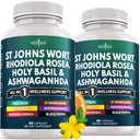 NEW AGE St Johns Wort, Rhodiola Rosea, Holy Basil, Ashwagandha - Support for Women and Men with Vitamin C & Black Pepper Extract - 120 Count