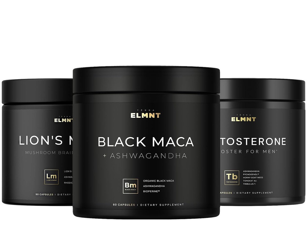 TERRA ELMNT Black Maca Root, Lions Mane, and Testosterone Booster Bundle