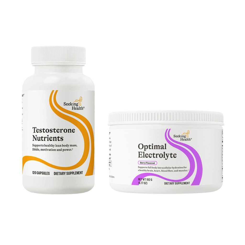 Seeking Health Testosterone Nutrients & Optimal Electrolyte: Men’s Hormone Support + Electrolyte Powder for Digestion & Energy, Berry (30 Servings)