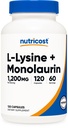 Nutricost L-Lysine + Monolaurin (1,200mg) 120 Capsules - L-Lysine HCI, Vegan, GMO-Free, Gluten-Free, 60 Servings