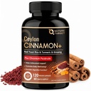 NATURE TARGET Ceylon Cinnamon Capsules - Cinnamon Supplements with Chromium, Red Yeast Rice, Turmeric & Ginseng - Supports Heart, Energy for Men & Women - Non-GMO, Gluten Free - 120 Veggie Capsules