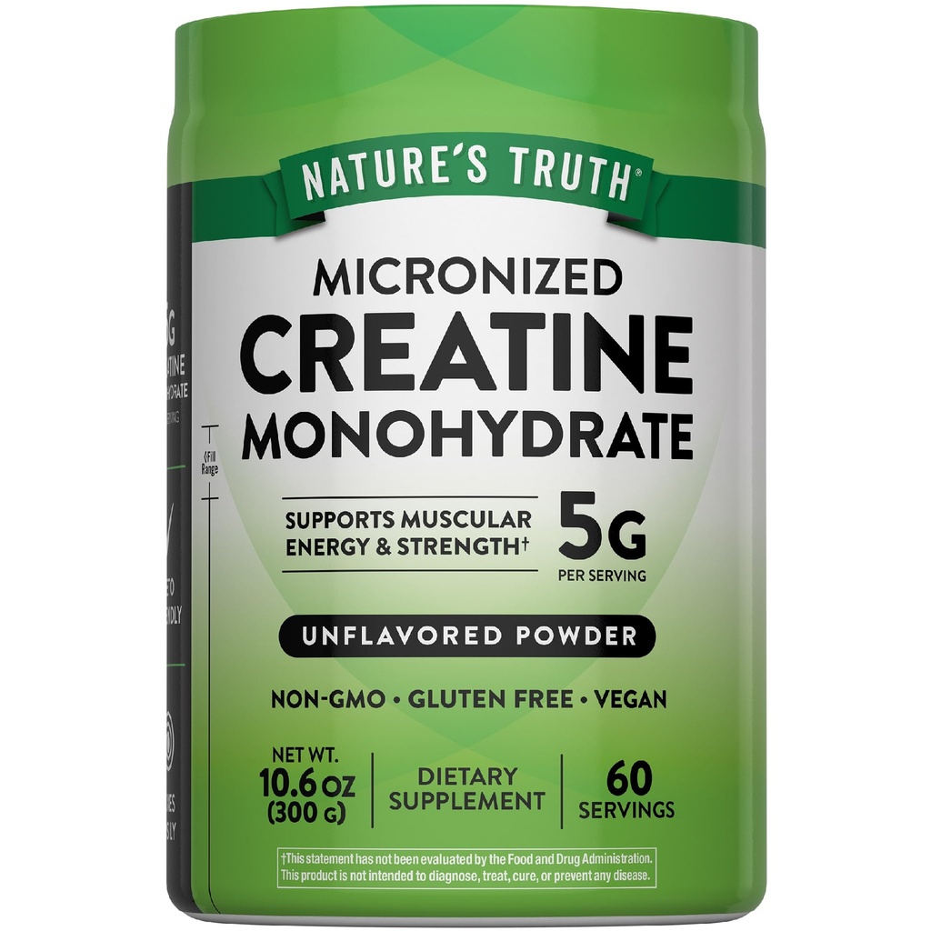 Nature's Truth Creatine Powder | Unflavored | 60 Servings | 5 g Micronized Creatine Monohydrate | Keto Friendly, Vegan, Non-GMO & Gluten Free Supplement