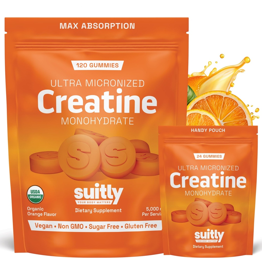 Creatine Gummies | 5g Ultra-Micronized Creatine Monohydrate | Made with Organic Ingredients | Vegan, Sugar Free, Non GMO & Gluten Free | 120 Gummies | Organic Orange Flavor