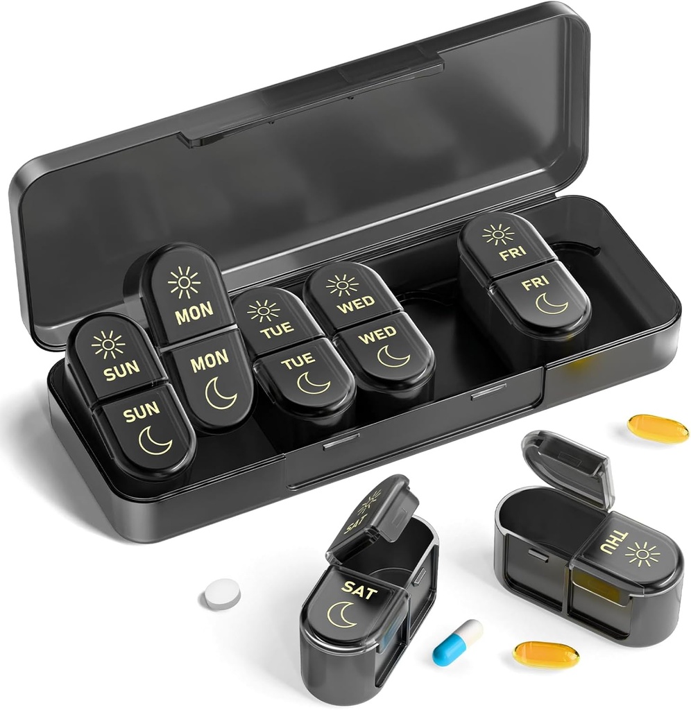 AM " PM Pill Organizer 7 Days, Weekly Pill Case 2 Times a Day, Pill Box 7 Day, Medicine Pill Organizer for Travel, Vitamins, Fish Oils, supplements