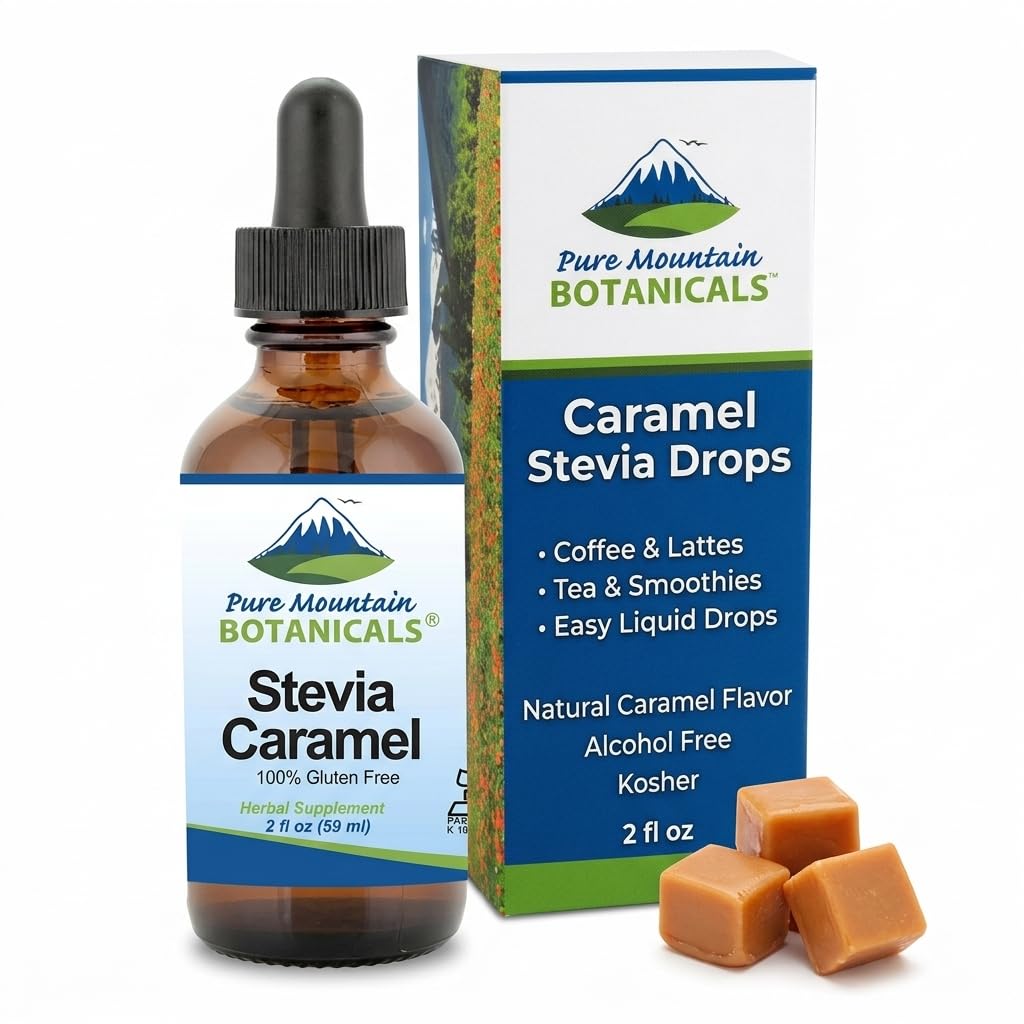 Caramel Stevia Drops - Flavored Stevia Liquid Drops - Zero Calorie Natural Sweetener - Alcohol Free - Kosher - 290 Servings - 2oz Glass Bottle