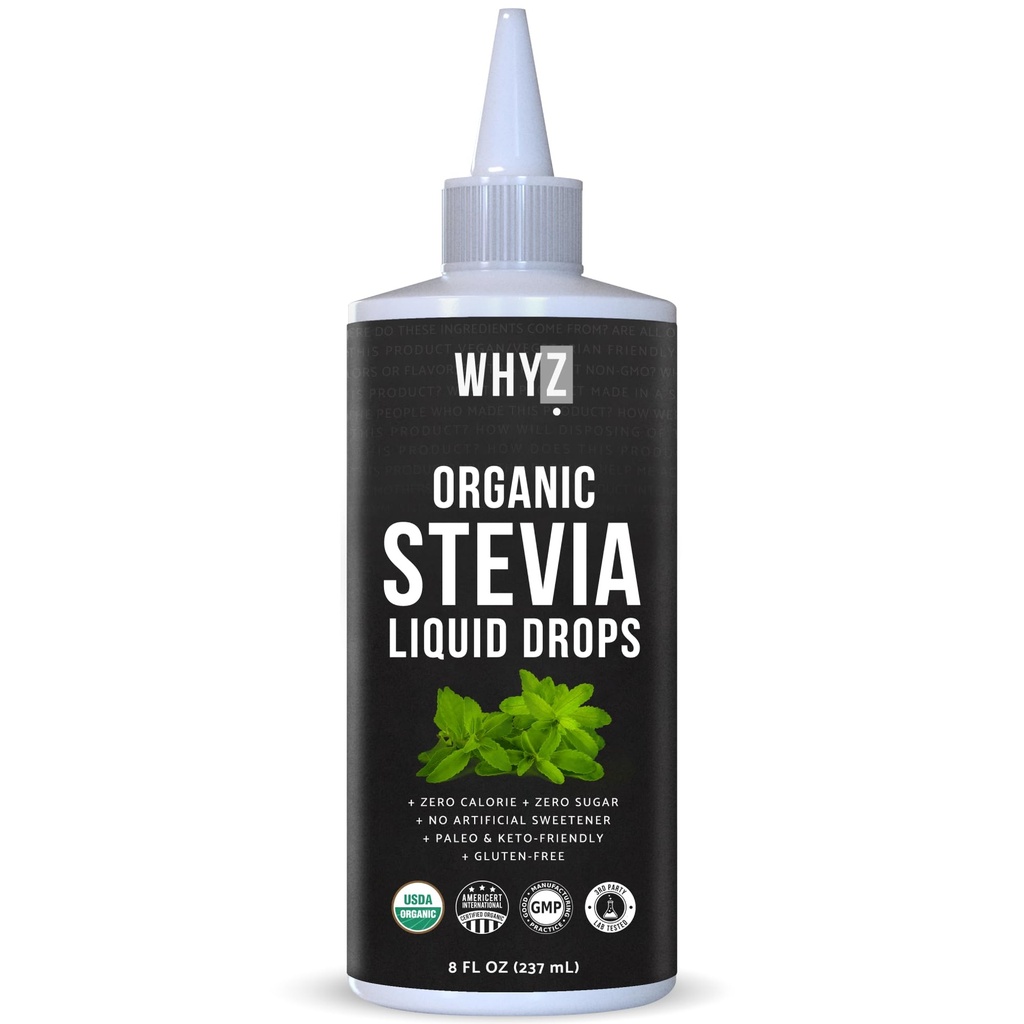Organic Stevia Liquid Drops Pure Liquid Stevia Extract, Zero Calorie Sweetener for Coffee, Tea & Baking Keto Friendly Sweetener Drops, 8 fl oz, 1,823 Servings