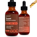 HERBANA MANUFACTURING Super Mushroom Complex Liquid 8 Mushroom Blend Lion Mane Reishi Cordyceps Chaga Maitake Turkey Tail Shiitake Immune Support Drops Alcohol Free Vegan 2 fl oz