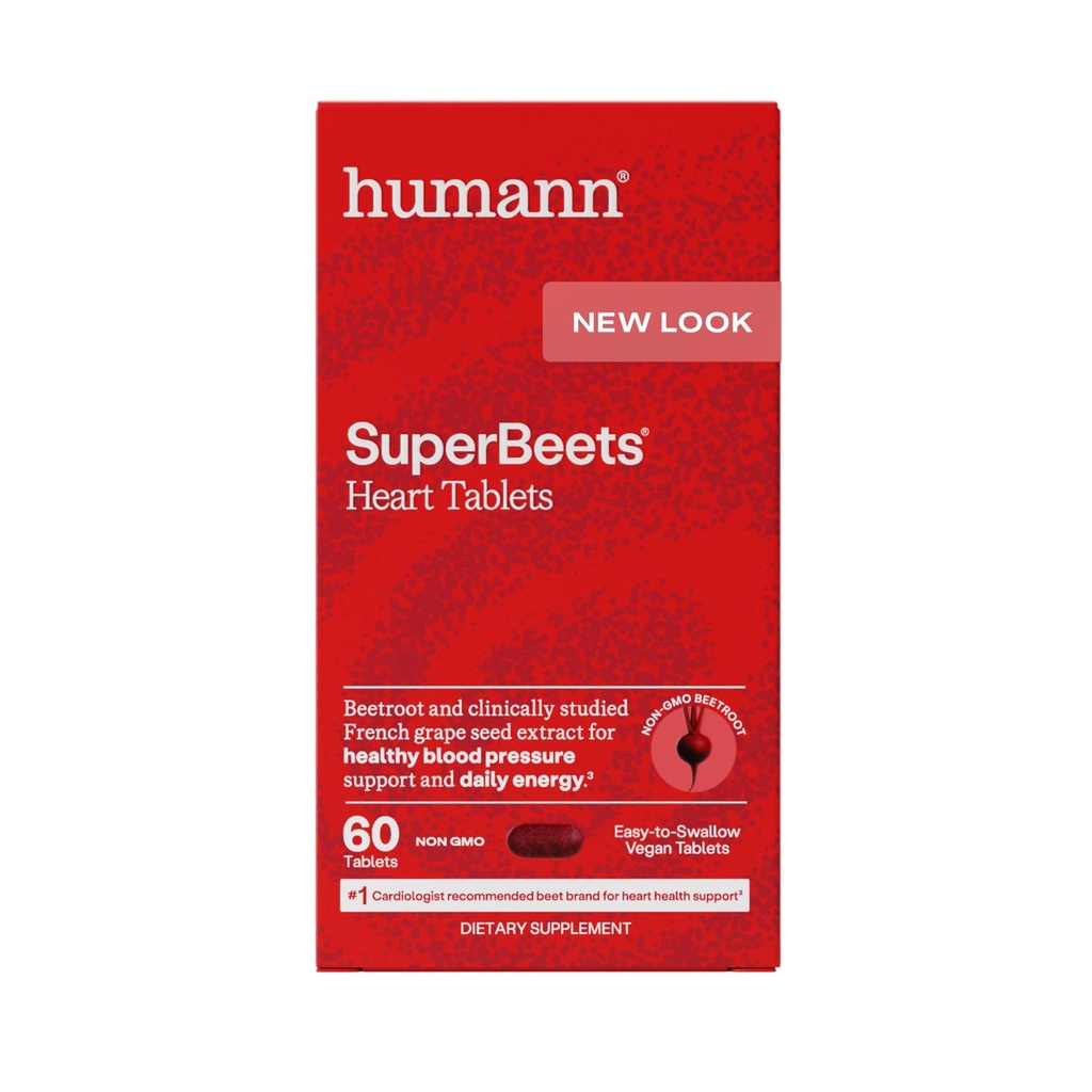 HumanN SuperBeets Heart Tablets Smooth Coat 500mg – Non-GMO Powder – Clinically Studied Antioxidants, 60 Count