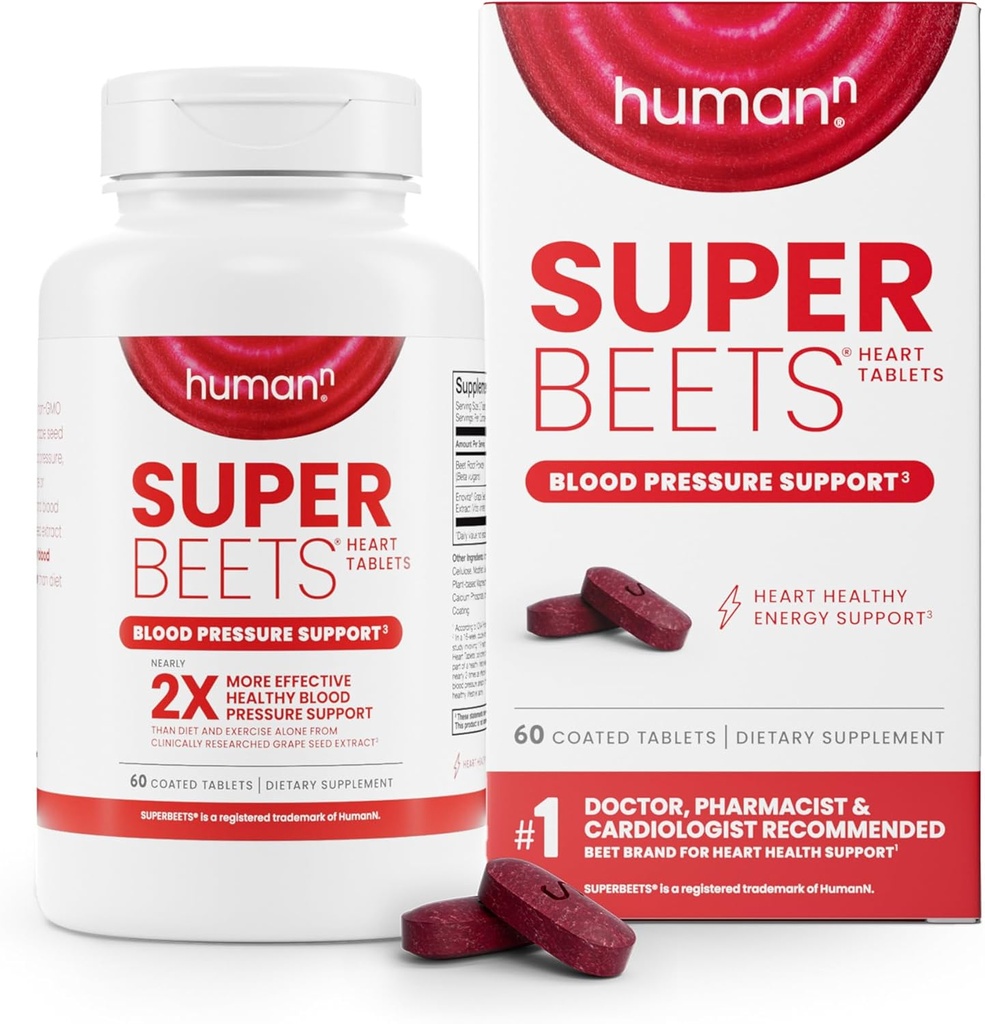Humann SuperBeets Heart Tablets Smooth Coat 500mg – Μη ΓΤΟ Κόνις – Κλινικά Σπουδασμένα Αντιοξειδωτικά, 60 Count