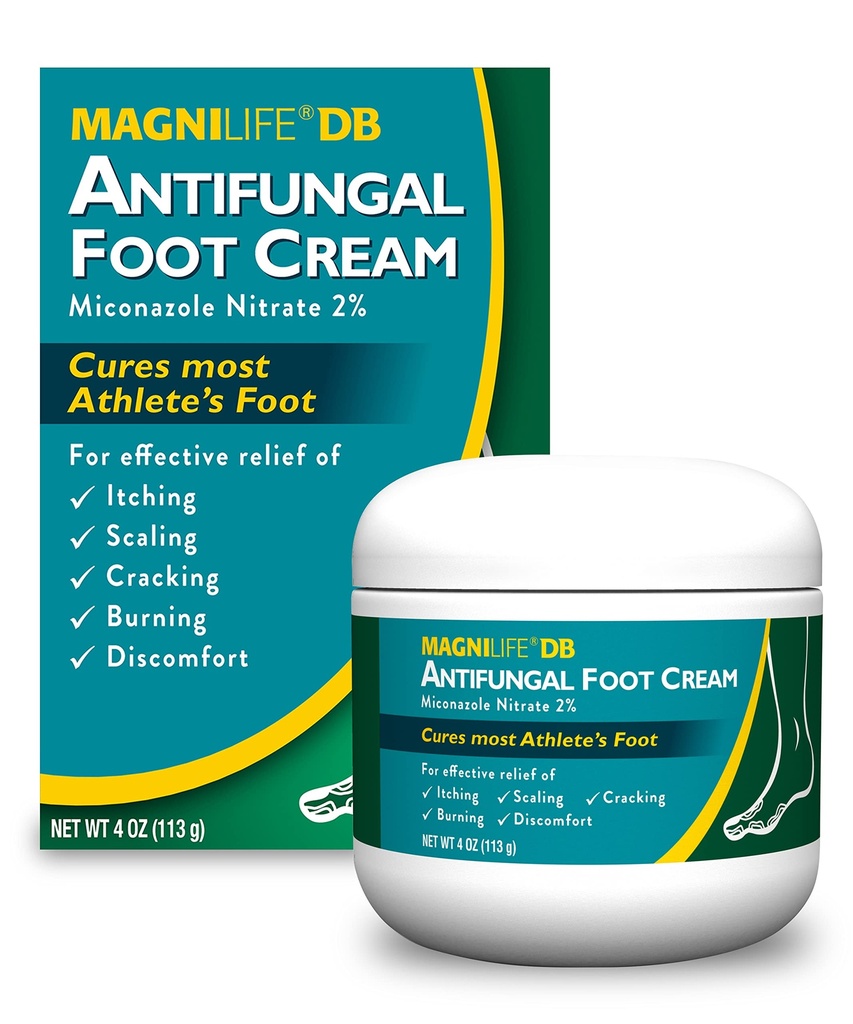 MagniLife DB Antifungal Foot Cream (4 oz) with Miconazole Nitrate, Athletes Foot Cream for Dry Cracked Heels & Burning Relief, Diabetic Feet & Sensitive Skin Safe, Hydrating Urea & Essential Oils