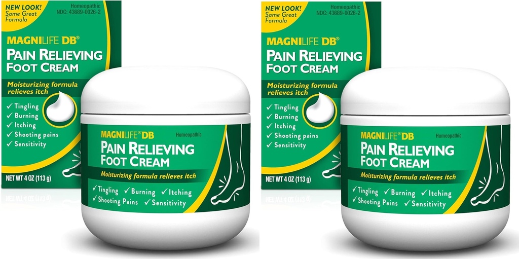 MagniLife DB Foot Cream, Calming Relief for Burning, Tingling, Shooting & Stabbing Foot Sensations - Soothes Dry, Cracked, Itchy, Sensitive Skin (4 oz Jar) - Pack of 2