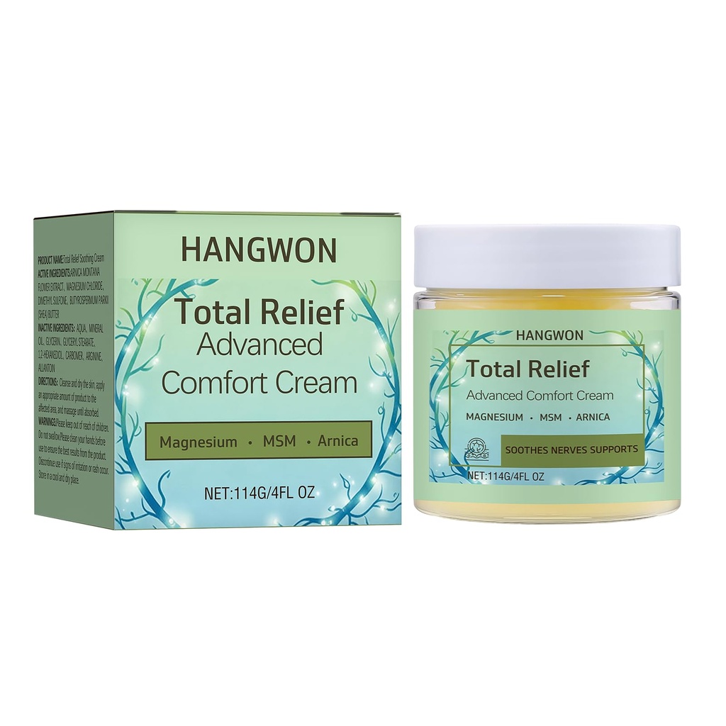 Total Relief Advanced Formula Magnesium Cream with Arnica, Menthol, MSM for Body Relief Joint Areas, Feet, Hands, Legs, Muscles-4Fl oz