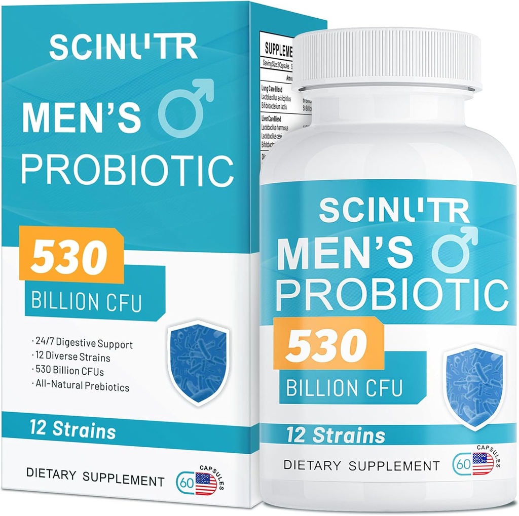 Probiotik untuk Pria, 530 Miliar CFUs & 12 Strains, Probiotik dengan Turmeric Cranberry & Goji, Gut Health for Men, Support Digetical Health, Microbiome, Colon, & Immune Health, 30- Day Suppply