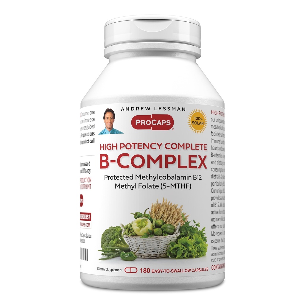 ANDREW LESSMAN High Potency B-Complex 180 Capsules - with High Levels of Folate Complex and Biotin, Promotes Cellular Growth, Energy, Immune Function, Detoxification, Fat Metabolism and More