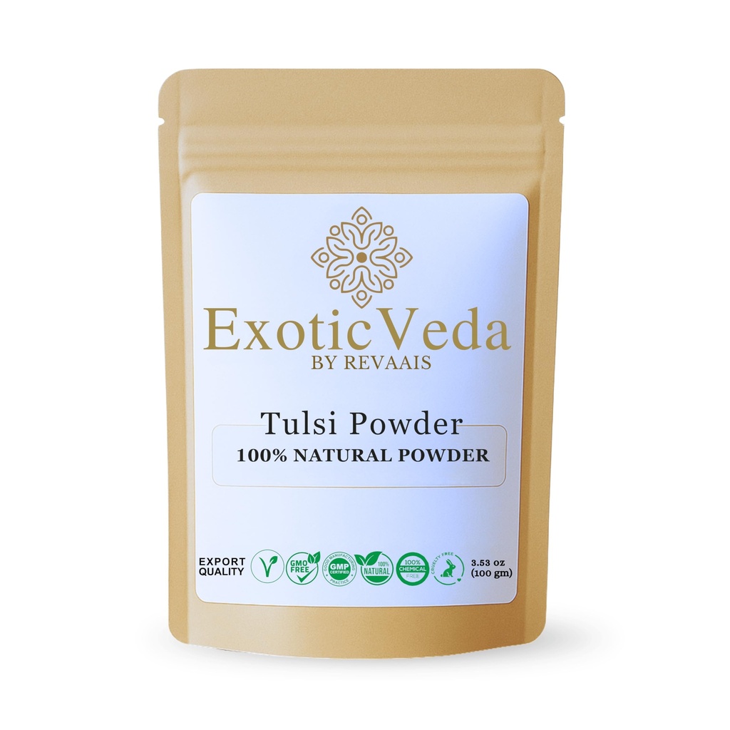 Tulsi Powder (Holy Basil) 100g (3.53oz) | 100% Pure & Natural | Non-GMO, Vegan, Gluten-Free | No Preservatives | Perfect for Teas, Smoothies, Juices, Cooking, Hair Masks & Skin Care