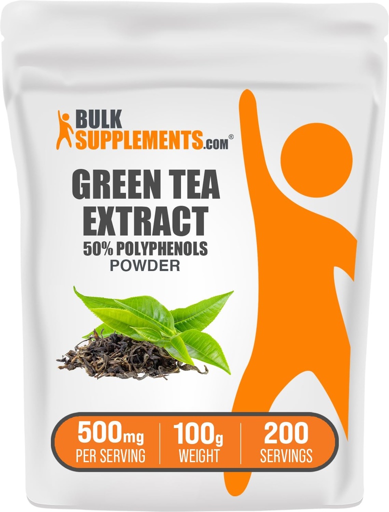 BulkSupplements.comgreen Tea Extract Powder - 50% Polyphenols Supplement, EGCG Supplements - Gluten Free, 500mg per Serving, 100g (3.5 oz) (Pack of 1)