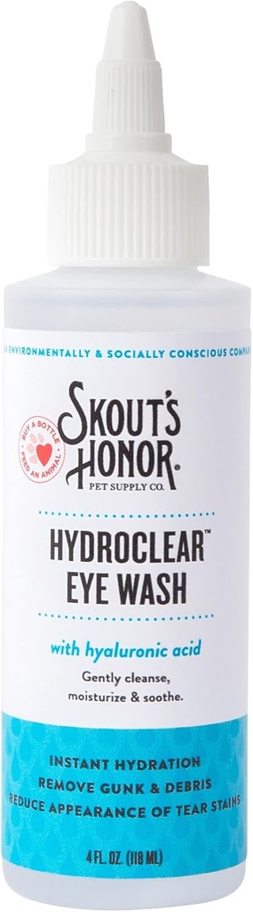 SHOUT 'S HONOR HydroClear Eye Wash Hyaluronic Acid, 4oz palack - Non-Medicated, Daily Eye Care for Dog & Cats