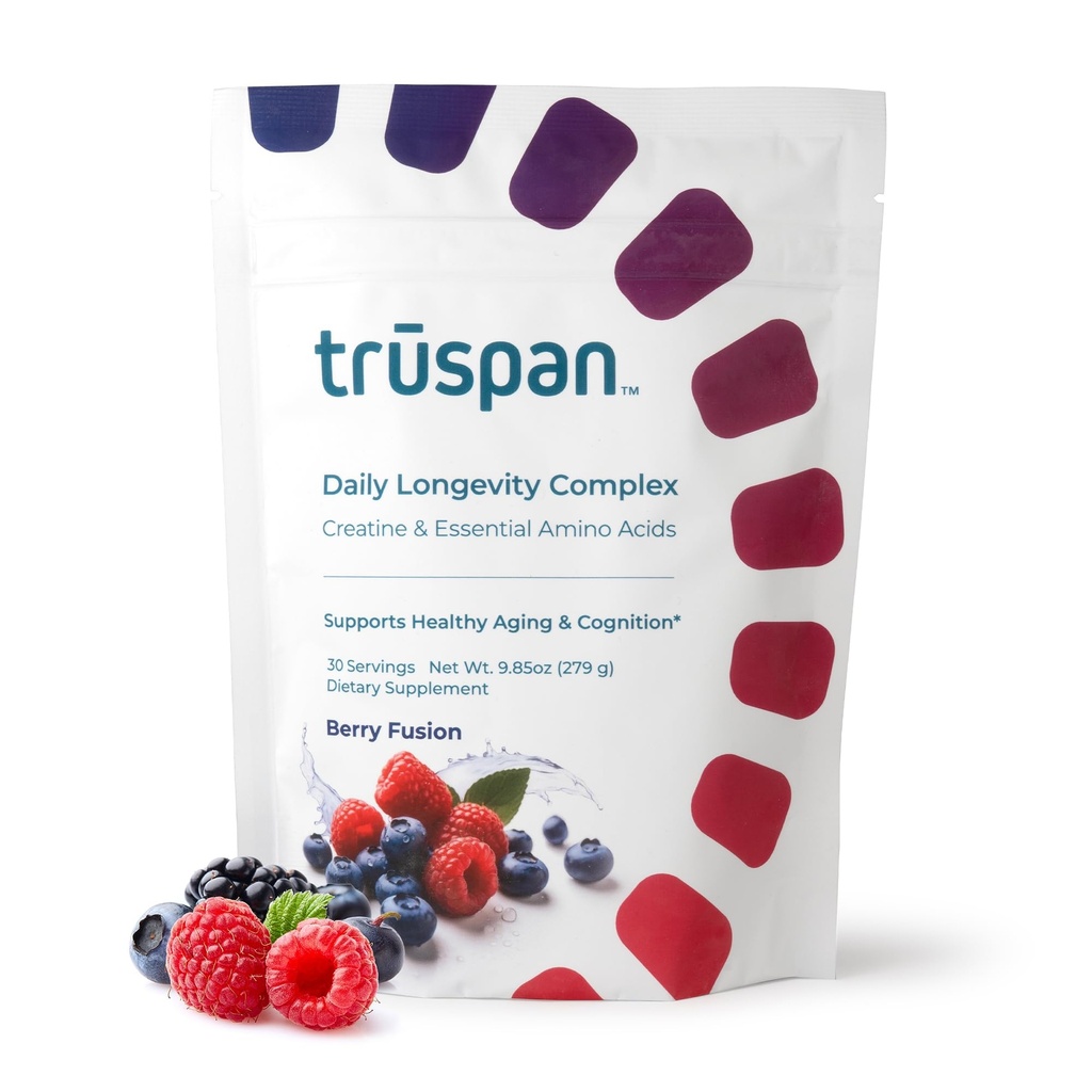 TruSpan Creatine Powder with Amino Acids & Vitamins, Daily Longevity Complex, Sugar Free, 2.5g Creatine Monohydrate, Muscle Recovery, Energy & Brain Support, Berry Fusion Flavor, 30 Servings