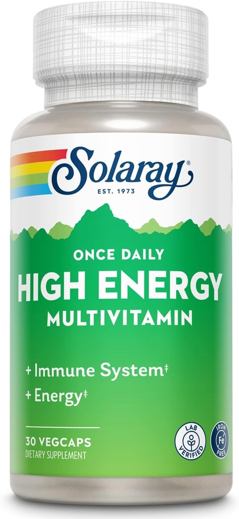 Unha vez multivitamínico de alta enerxía diaria, ferro libre, sistema inmune e soporte de enerxía, alimentos enteiros e base de herbas, Homes e mulleres multi vitaminas (30 porcións, 30 VegCaps)