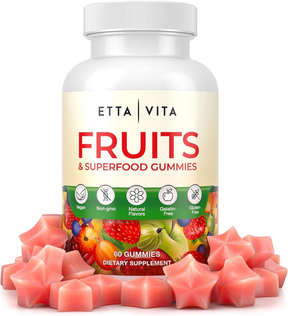 Superfruits Gummies Supplement for Bloating & Gut Health, 9 Superfruits Supplement for Adults & Kids, Collagen Booster - Immunity & Antioxidant Support, Non-GMO, Pectin-Based, Gluten-Free, No Capsules
