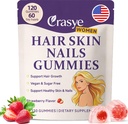 Hair Skin and Nails Gummies - Hair Growth Multivitamin Biotin Gummies with Collagen and Keratin for Women Vegan Sugar Free Strawberry Flavor 120 Count