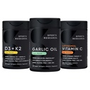 Sports Research® Immunity Pack - Odorless Garlic Oil Pills (1000mg) + Vitamin D3 + K2 + High Potency Liposomal Vitamin C Supplement 1000 mg