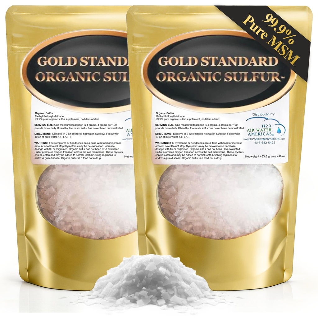 Gold Standard Organic Sulfur Crystals 2lb - 99.9% Pure MSM Crystals - High-Purity MSM Supplement Powder - Large Granular Flakes - 3rd Party Tested for Purity