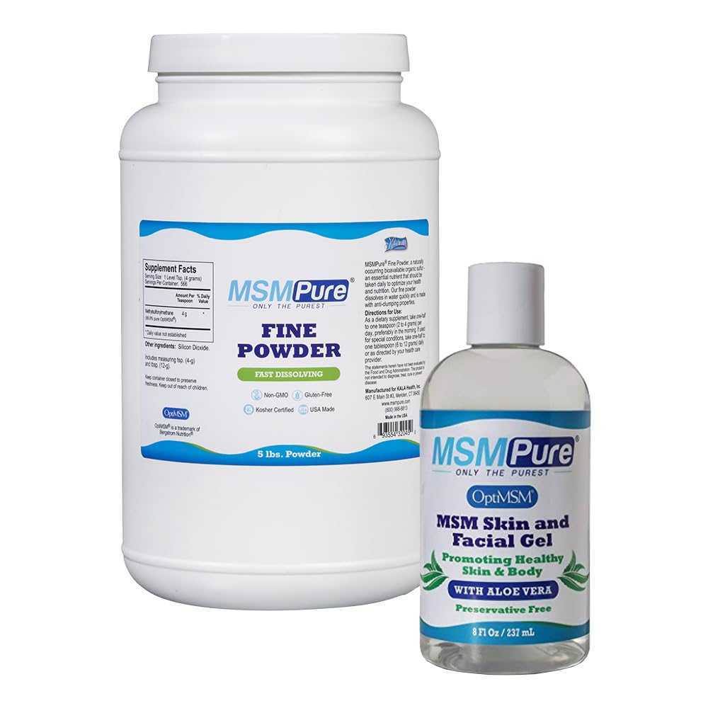 KALA HEALTH MSMPure MSM Fine Powder 5lb and MSM Gel with Organic Aloe 8oz Bundle