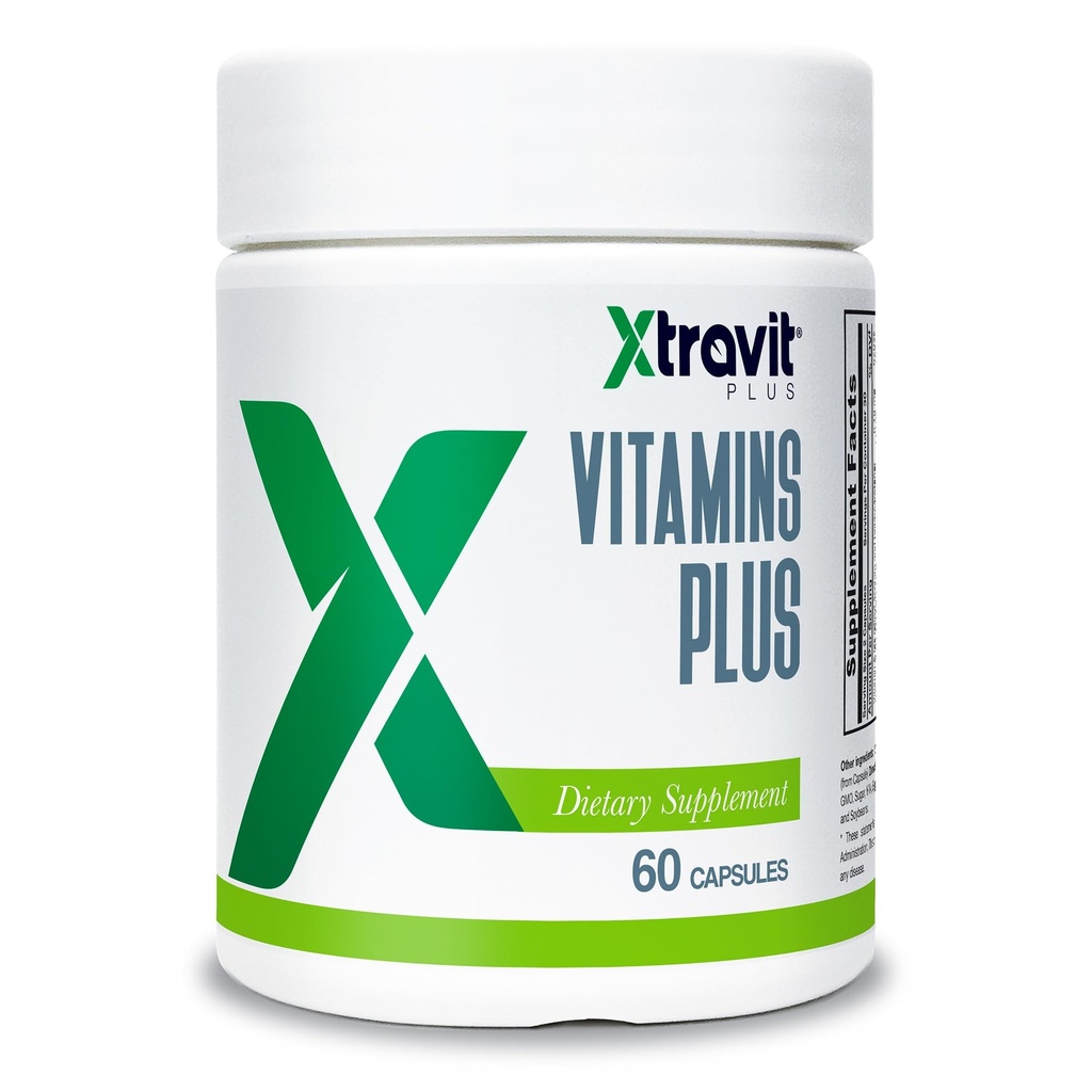 Vitamins Plus Supplement - Natural Daily Men’s & Women’s Multivitamin with Iron, Minerals, Digestive Enzymes, & Antioxidants for Energy, Brain, & Digestive Support - No Fillers, 60 Capsules