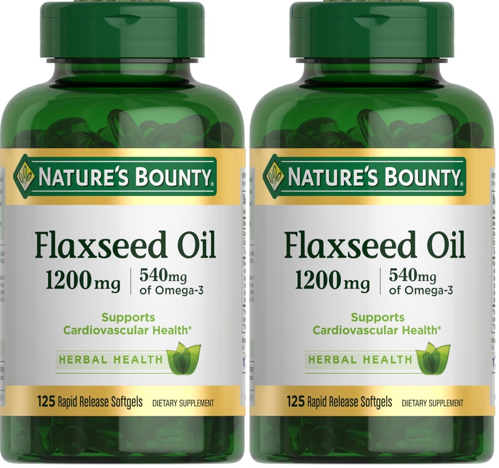 Nature's Bounty Flaxseed and Omega 3, Dietary Supplement, Supports Cardiovascular Health, 1200mg, Softgels, 125 ct (Pack of 2)