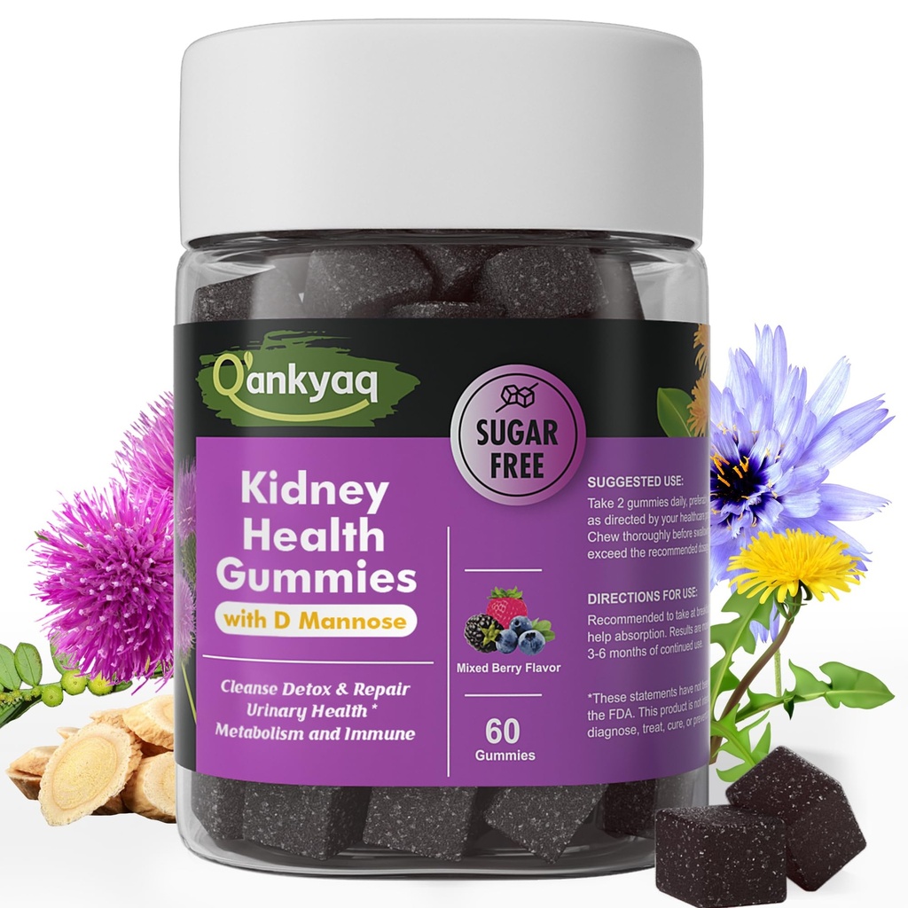 Kidney Cleanse Detox & Repair Gummies, D mannose Gummies for Women – Urinary Health & Kidney Stone* Support, Chewable D-mannose with Astragalus, Dandelion, Milk Thistle – Vegan, Sugar-Free, 60 cts