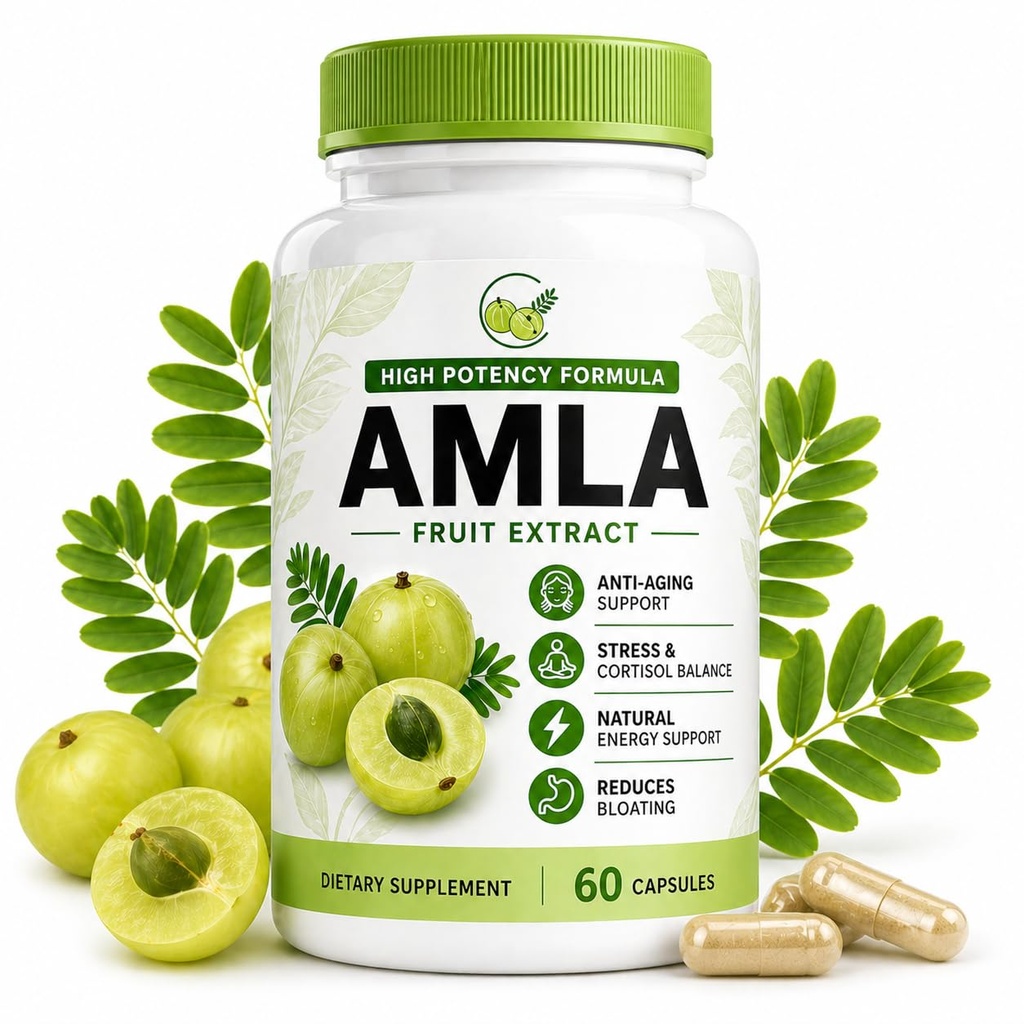 Amla Capsules Organic – Indian Gooseberry (Amla) Fruit Extract Supplement for Antioxidant Support, Stress Balance & Natural Energy – Ayurvedic Daily Wellness Formula, 60 Capsules