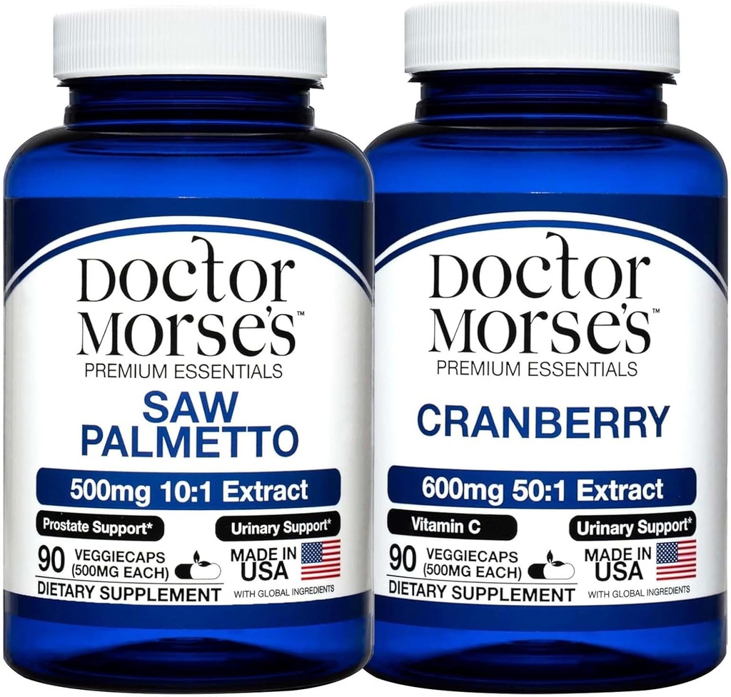Doktor Morse Saw Palmetto 5000mg & Cranberry 30000mg Bundle - eesnäärme tervis, kuseteede tugi ja üldine heaolu meestele ja naistele, FDA-registreeritud, NSF-sertifitseeritud 90 kapslit