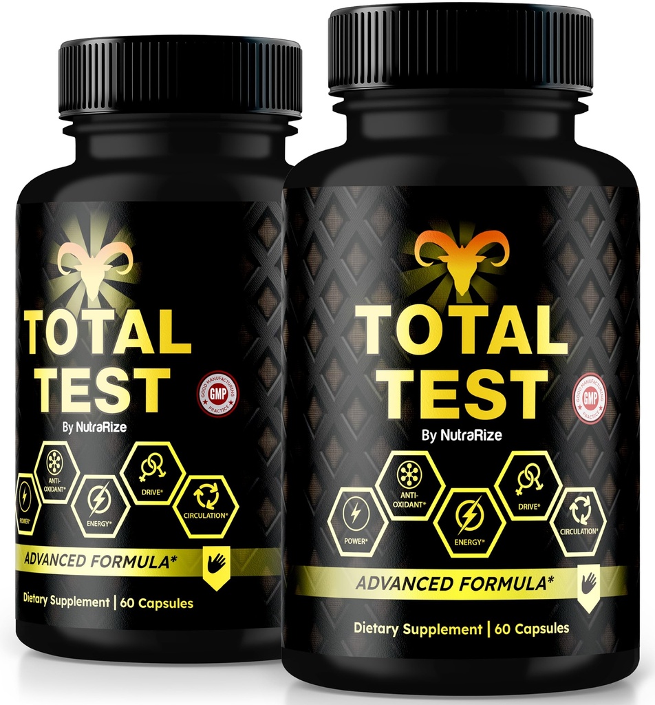 (2 Pack) Total Test Pills, All Natural Supplement to Achieve Peak Fitness Level, Premium Capsules to Support Muscle Gain, Energy and Overall Wellness, Official TotalTest Reviews (120 Capsules)