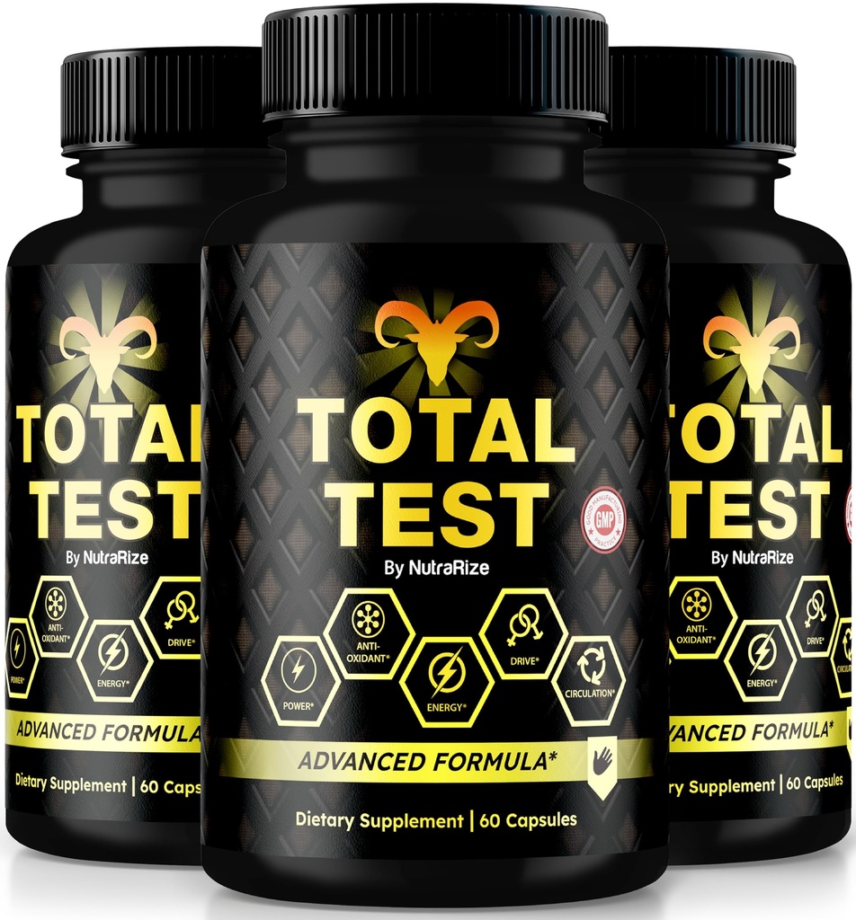 (3 Pack) Total Test Pills, All Natural Supplement to Achieve Peak Fitness Level, Premium Capsules to Support Muscle Gain, Energy and Overall Wellness, Official TotalTest Reviews (180 Capsules)