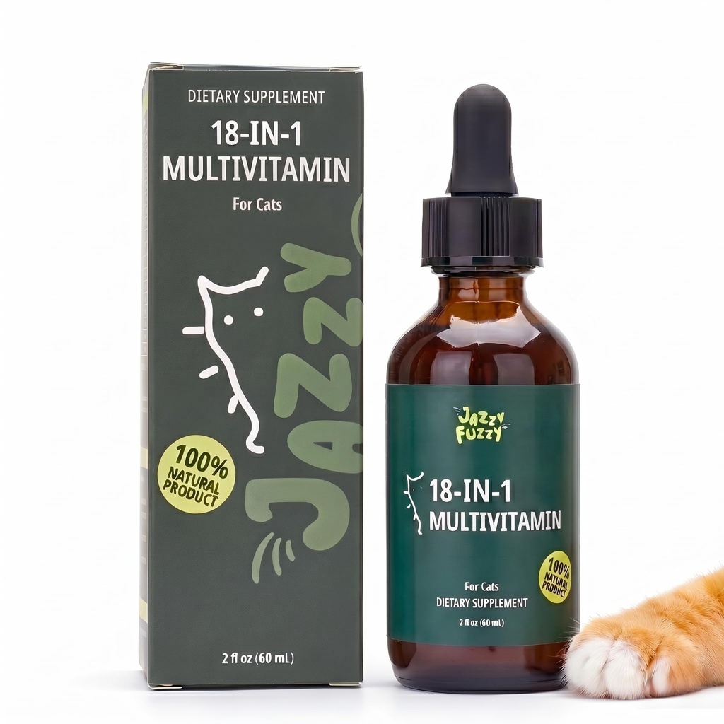 18-in-1 Liquid Multivitamin, Taurine & Lysine for Cats, Cat Liquid Vitamin, Senior & Picky Cats, Supports Immune, Skin & Coat, Energy & Overall Wellness, Chicken Flavor, 2 fl oz