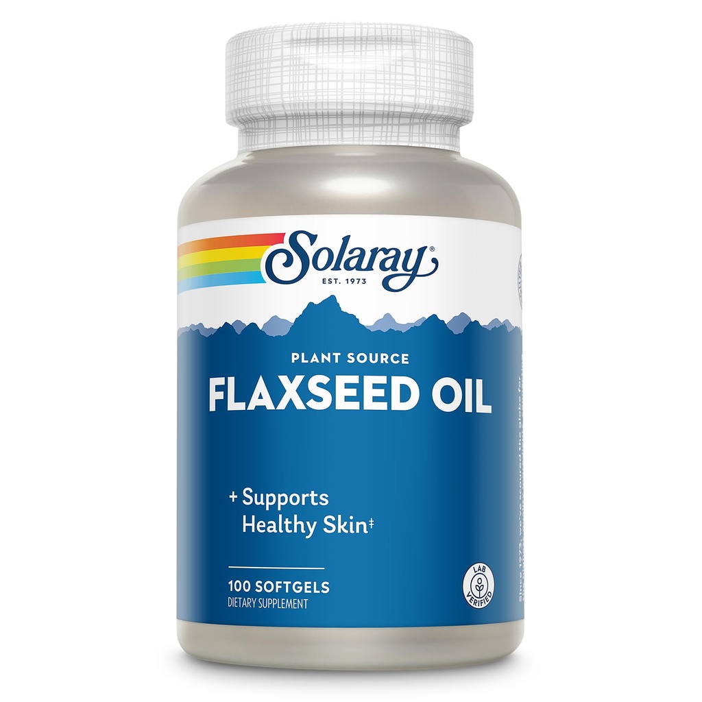 SOLARAY Flaxseed Oil 3000 mg with Omega 3 6 9, Flax Seed Softgels for Skin Health, Triple Omega Supplement, Non-GMO, Gluten Free, Lab Verified - 60-Day Guarantee - 33 Servings, 100 Softgels