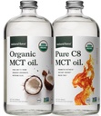 Natural Force Organic Pure C8 + Organic MCT Oil Bundle – USDA Organic, Non GMO, 100% Pure Coconut MCTs – Keto, Paleo, Vegan, and Kosher - 2X 32 Ounce Glass Bottles