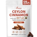 2-in-1 Organic Ceylon Cinnamon with MCT Oil Supplements Softgels, 120 Day Supply, Liposome Highly Bioavailable Extract, Energy & Metabolism Support, Non-GMO, Gluten Free, 120 Large Granule Softgels