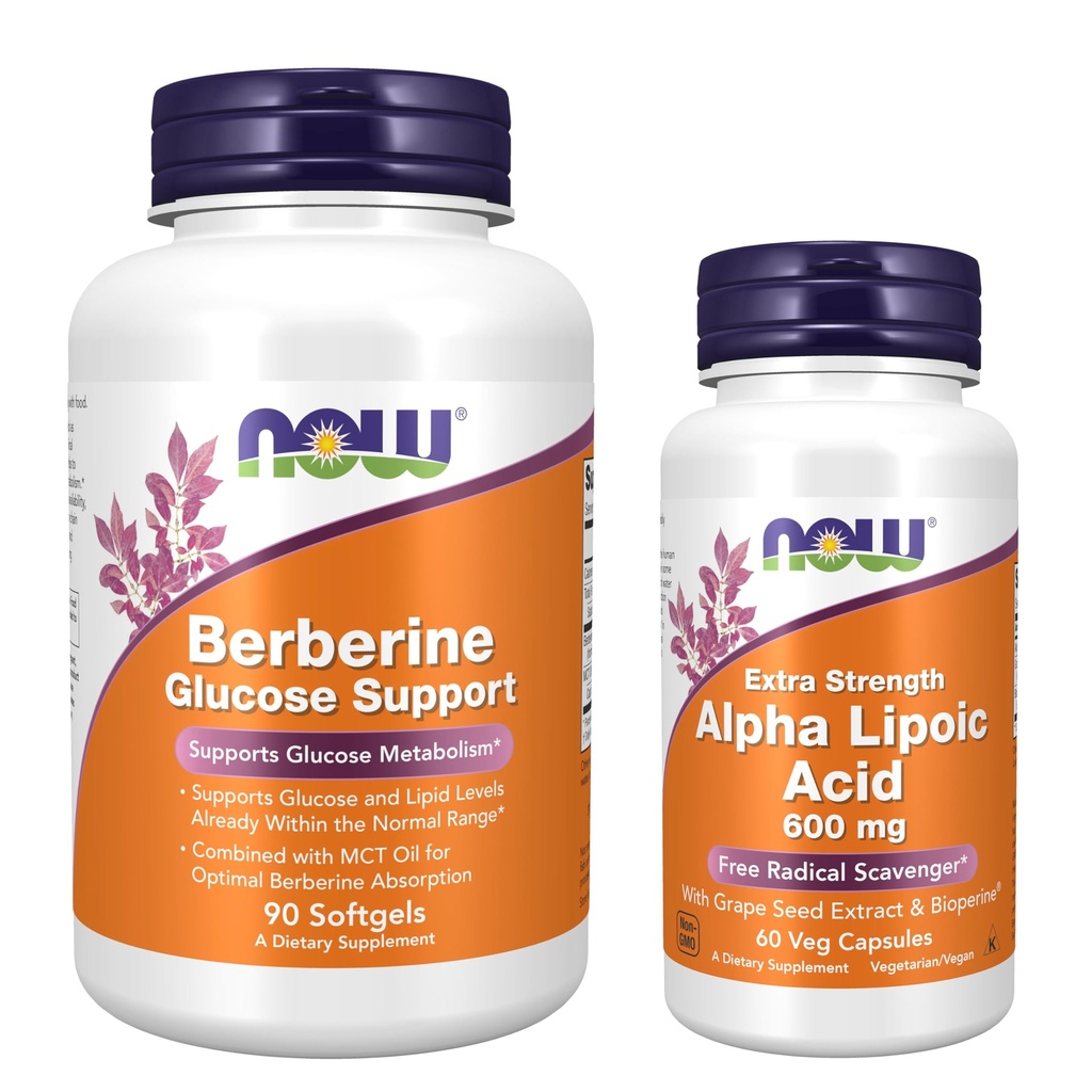 Now Foods Glucose & Metabolic Support Bundle* - Berberine Supplement with MCT Oil 90 Softgels + Alpha Lipoic Acid 600mg ALA Supplement 60 VCaps - Glucose Metabolism & Cardiovascular Support*