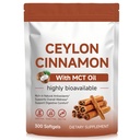Ceylon Cinnamon Capsules with MCT Oil, 300 Softgels, True Ceylon Cinnamon Supplements for Daily Wellness Support, Non-GMO, Gluten Free, Easy to Swallow for Men and Women
